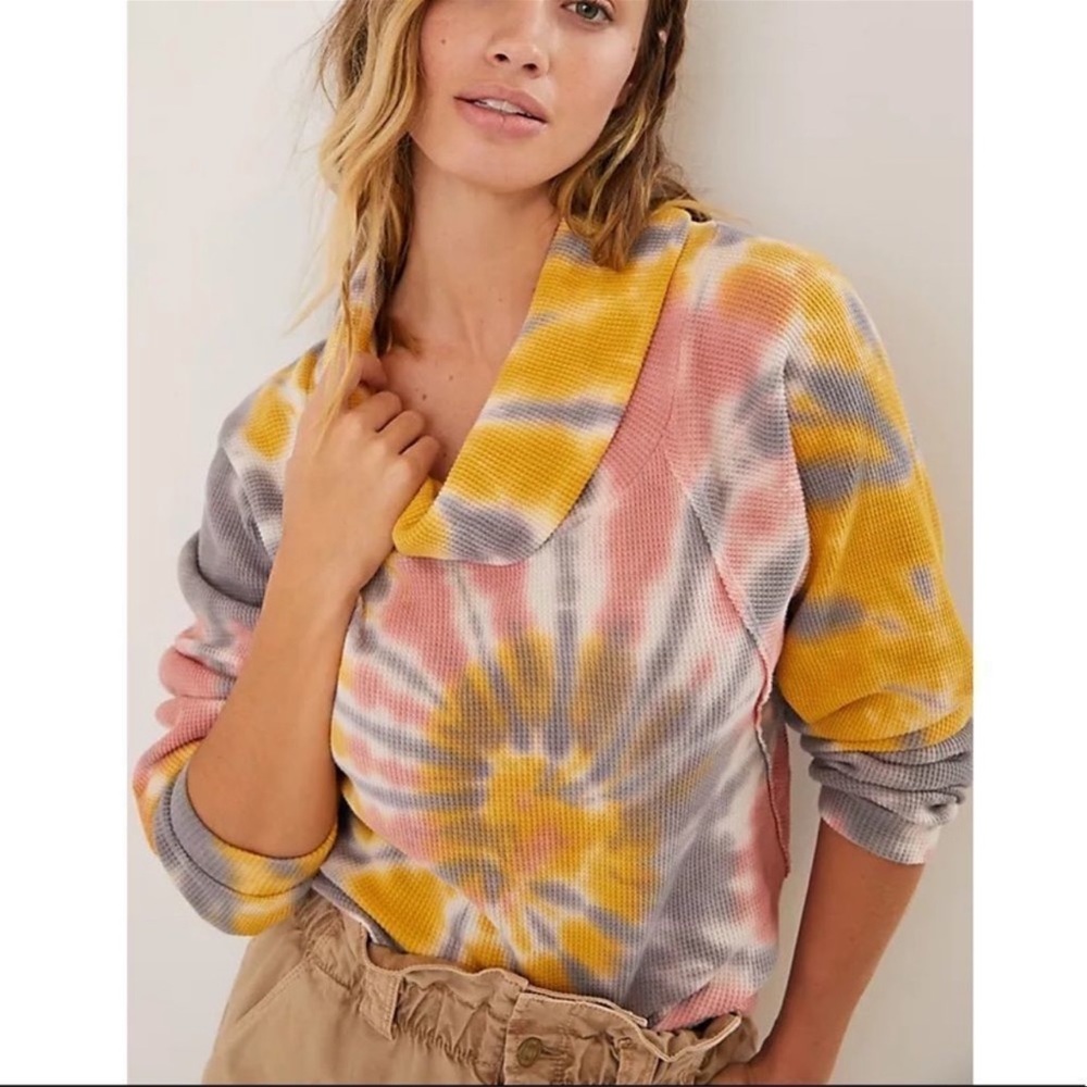 Anthropologie Pilcro Angie Tie Dye Cowl Neck Thermal Knit Top
